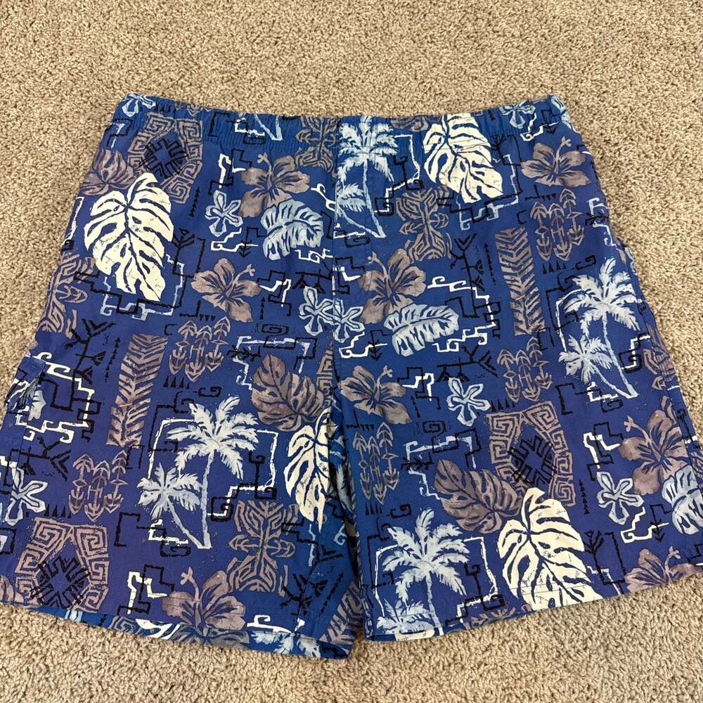 Ron Jon Surf Shop Board Shorts Mens XL Blue Tropical Floral‎ Swim Trunks EUC